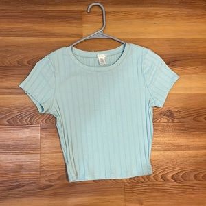 Blue Ribbed Cropped T shirt
